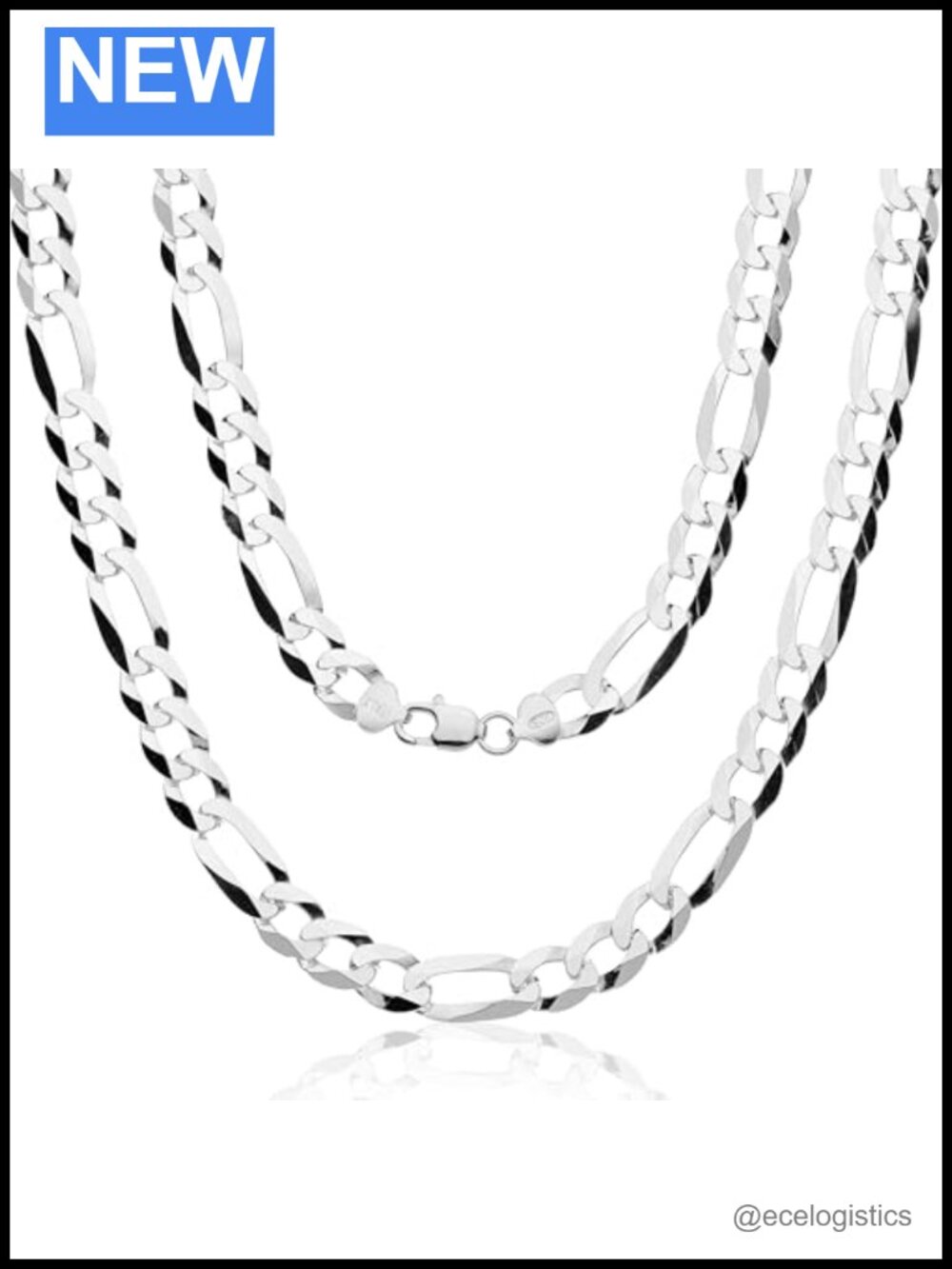 Sterling Silver Figaro Chain Necklace 24" Diamond-Cut